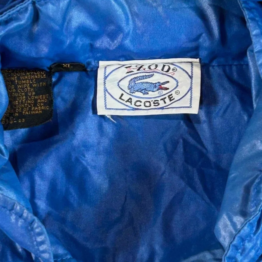 Vintage Izod Lacoste Mens XL Blue Full Zip Hooded Windbreaker Jacket 80s 90s